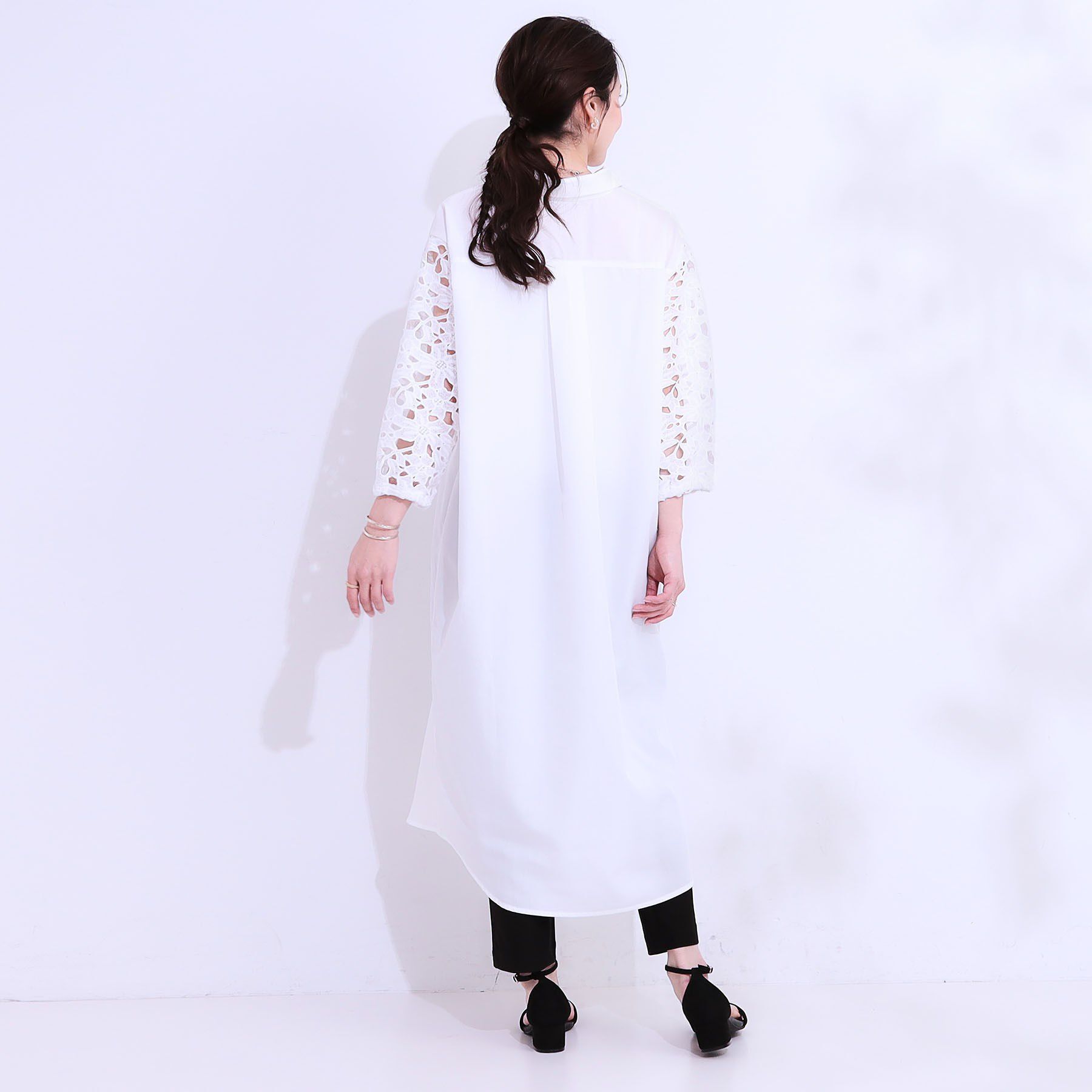 SHOO･LA･RUE「お袖レースが上品な シャツワンピース」|ワンピース|