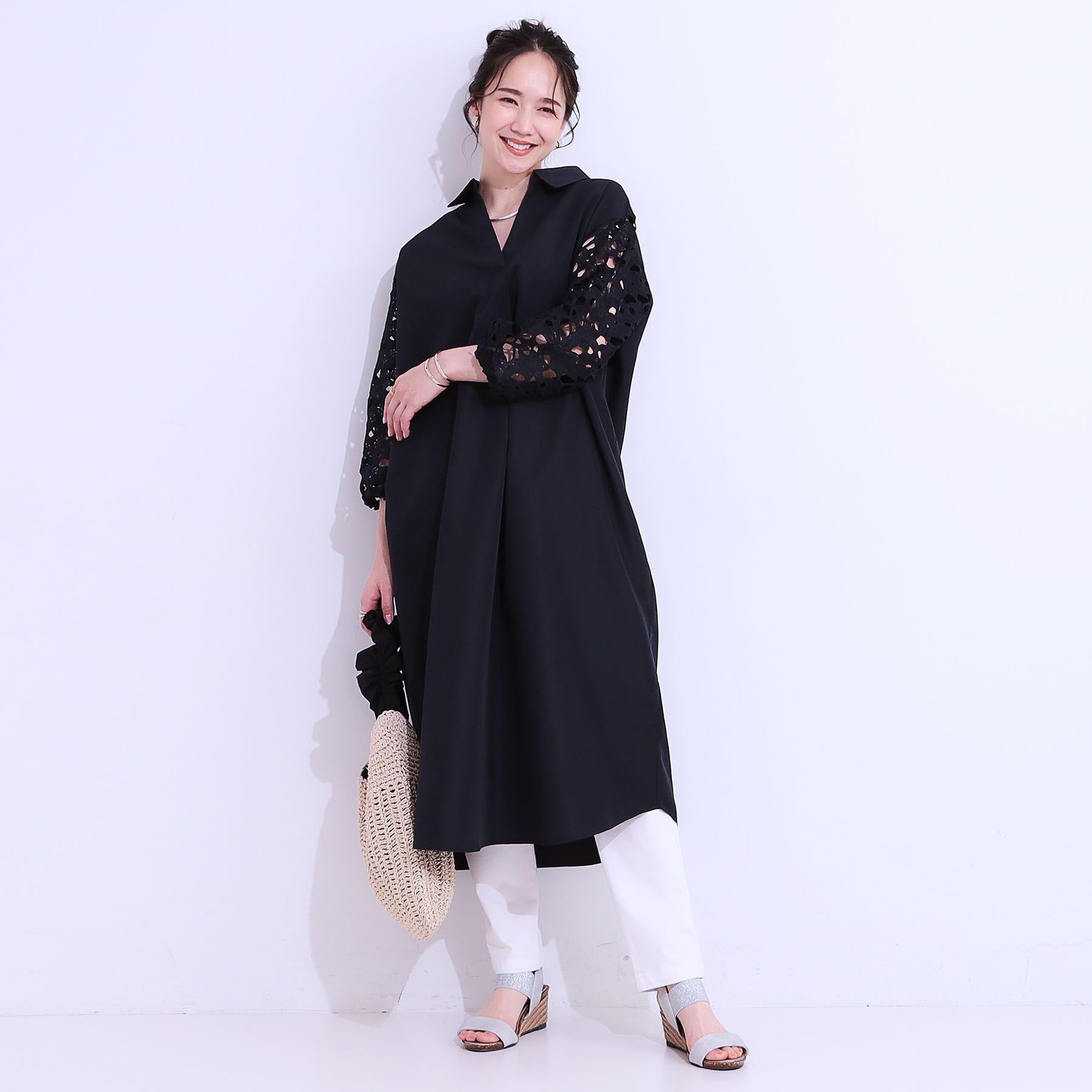 SHOO･LA･RUE「お袖レースが上品な シャツワンピース」|ワンピース|