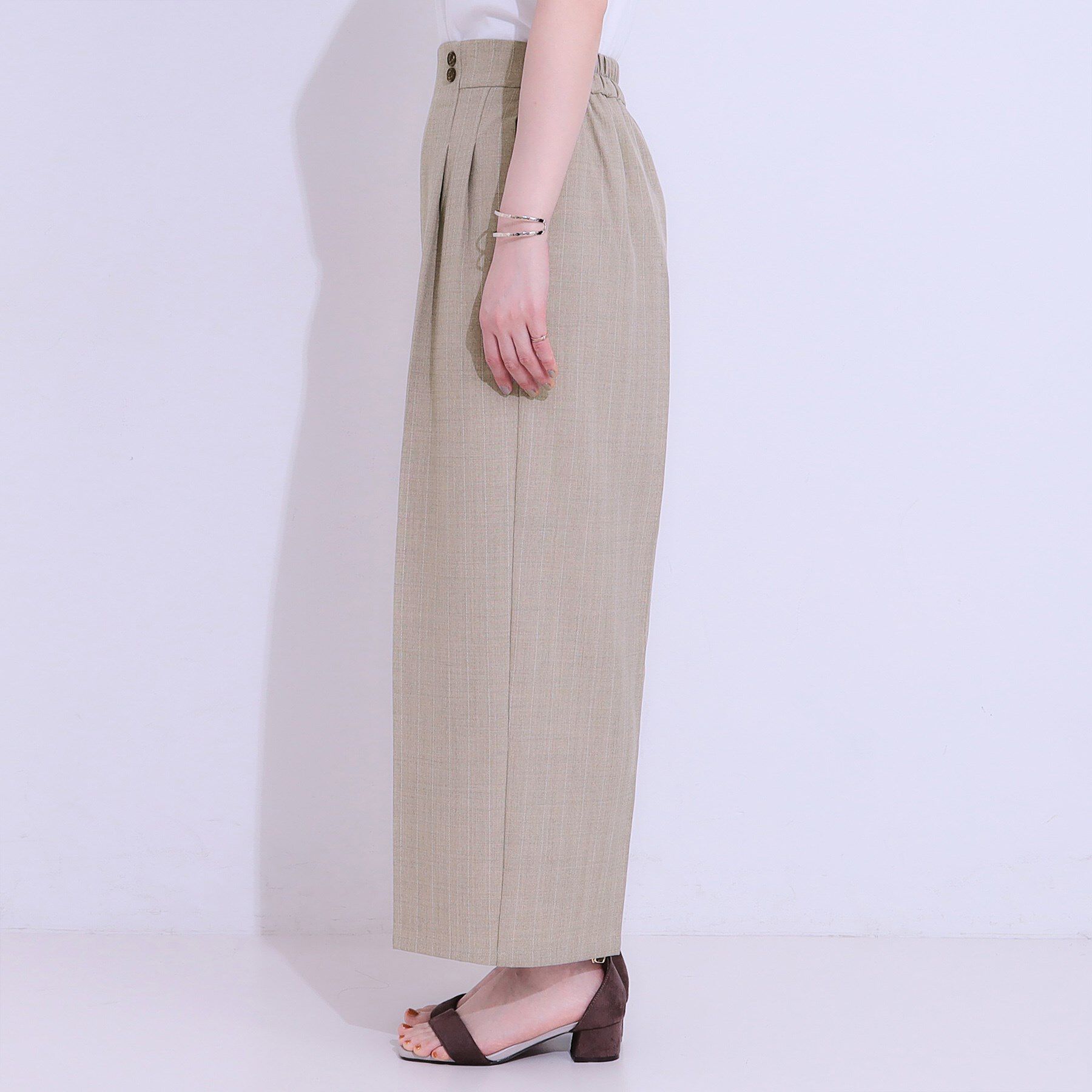 SHOO･LA･RUE「【セットアップ可】麻調ストライプワイドパンツ」|その他|