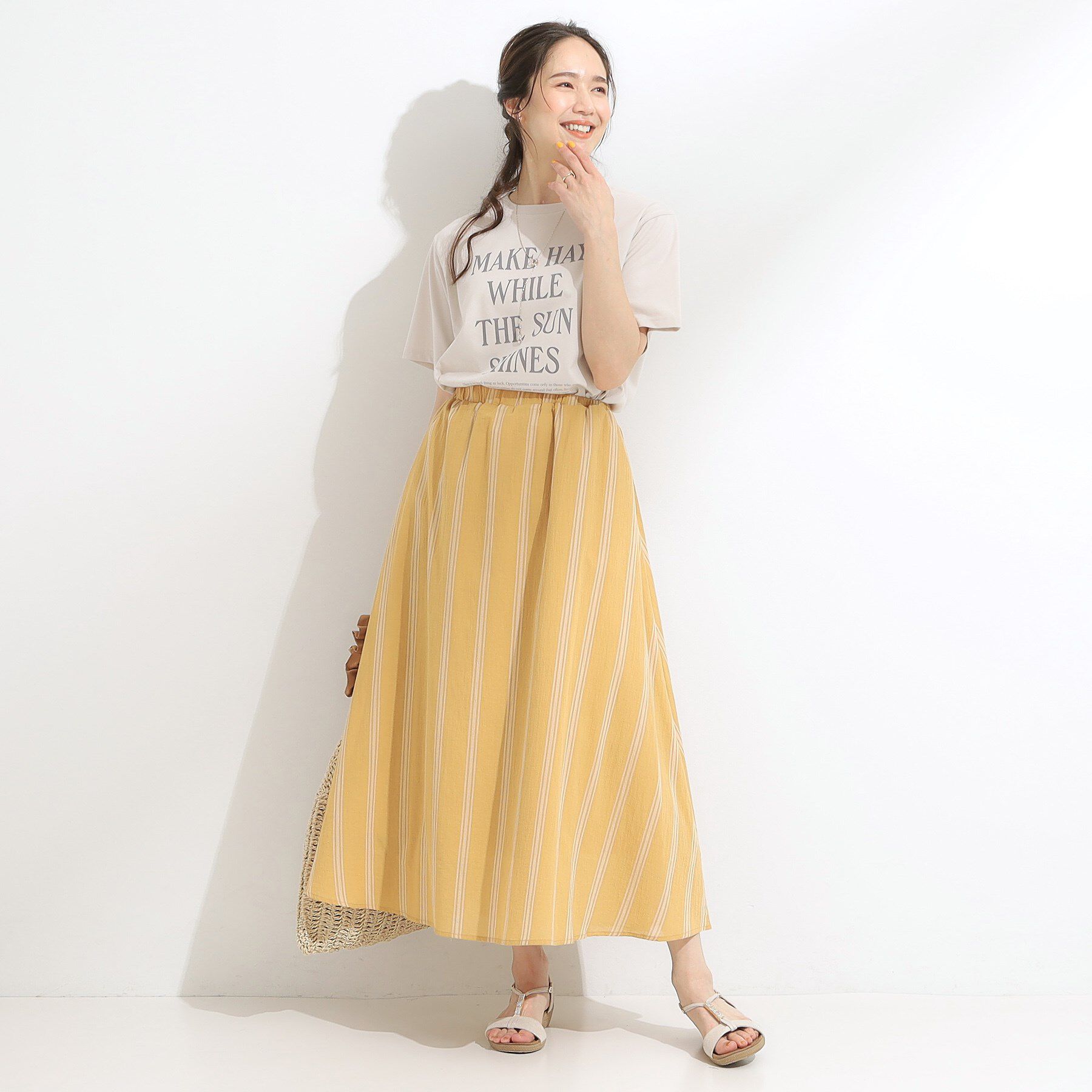 SHOO･LA･RUE「ふんわり軽やか ストライプギャザースカート」|スカート|