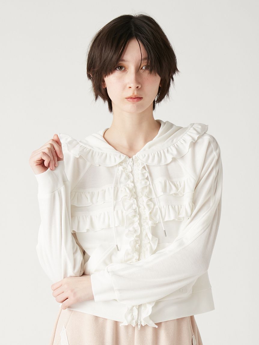 FURFUR「【LUMISHADE】UVカットフリルパーカー〈接触冷感〉」|パーカー|WHT