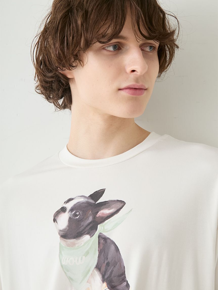 GELATO PIQUE HOMME「【HOMME】【接触冷感】レーヨンボストンテリアワンポイントTシャツ&ハーフパンツセット」|ルームウェア|