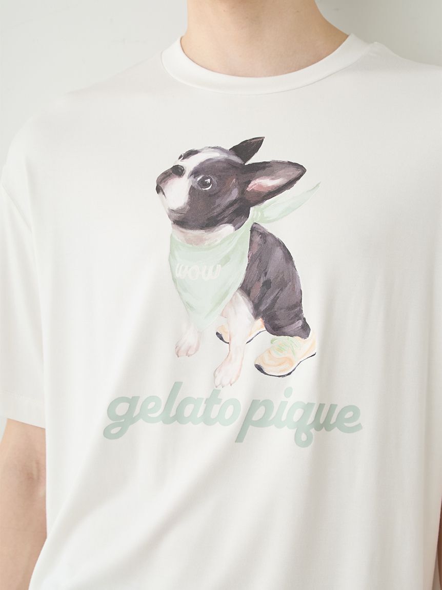 GELATO PIQUE HOMME「【HOMME】【接触冷感】レーヨンボストンテリアワンポイントTシャツ&ハーフパンツセット」|ルームウェア|