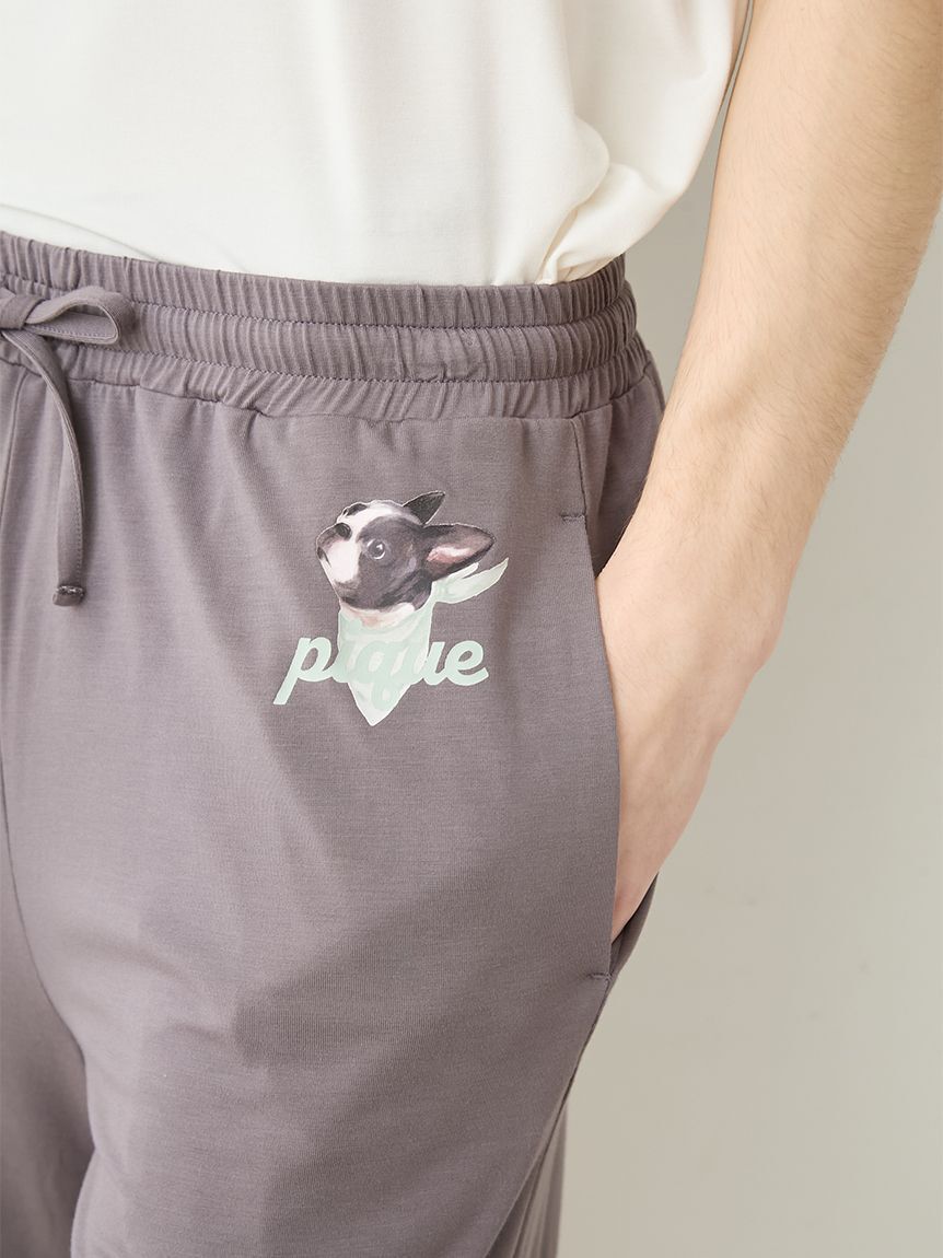 GELATO PIQUE HOMME「【HOMME】【接触冷感】レーヨンボストンテリアワンポイントTシャツ&ハーフパンツセット」|ルームウェア|
