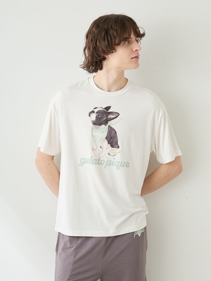 GELATO PIQUE HOMME「【HOMME】【接触冷感】レーヨンボストンテリアワンポイントTシャツ&ハーフパンツセット」|ルームウェア|