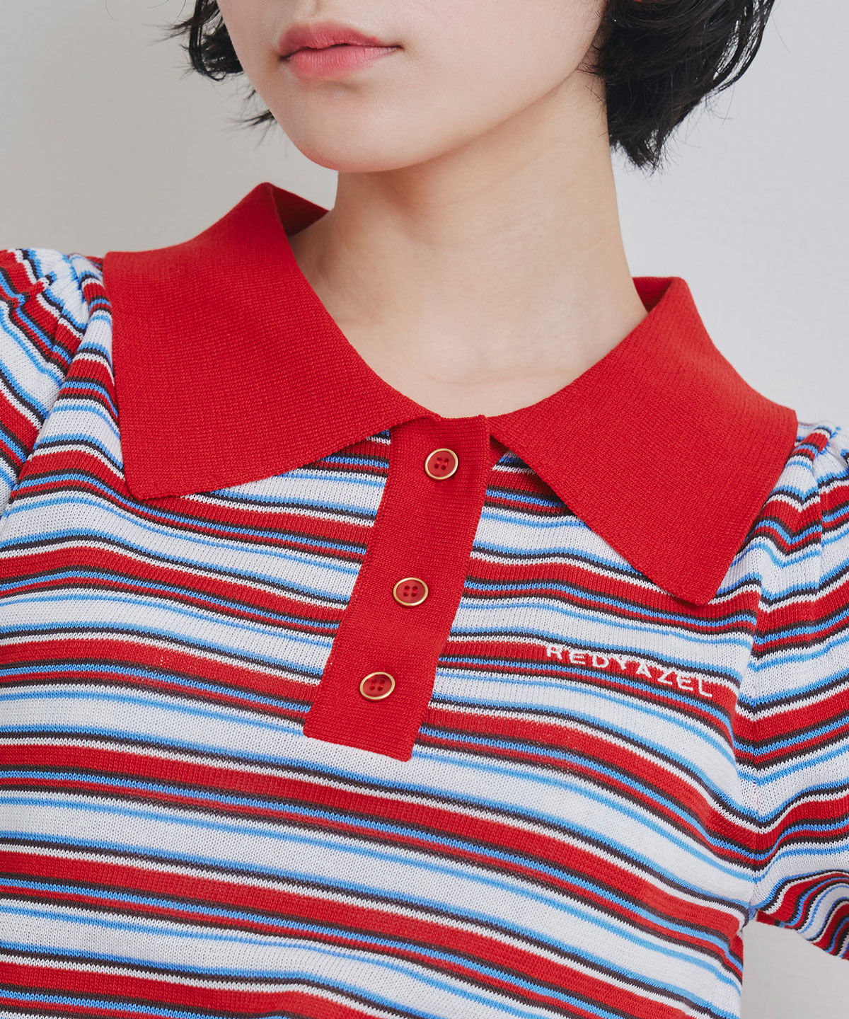 REDYAZEL「パフスリーブポロニットプルオーバー」|ニット・セーター|
