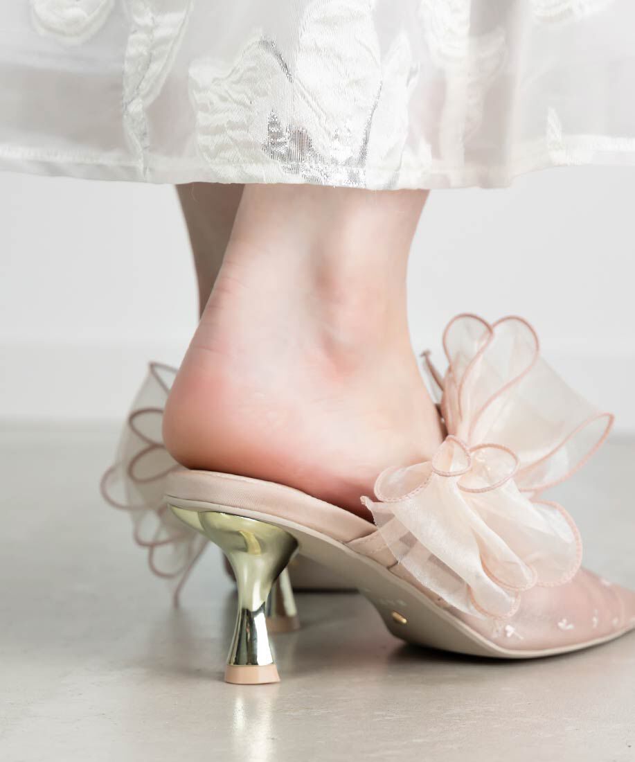  「シフォンリボンハートミュールパンプス」|パンプス|