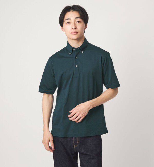 UNITED ARROWS green label relaxing「DUADRY clean バーズアイ ボタンダウン ビズポロ ポロシャツ -吸水速乾・抗菌-」|ポロシャツ|DK.GREEN