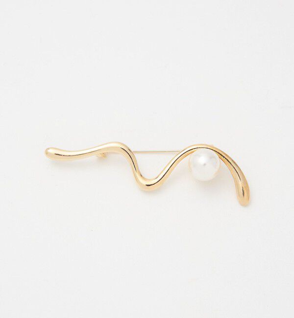 UNITED ARROWS green label relaxing「ウェーブ&フェイクパール ブローチ」|ブローチ・コサージュ|GOLD