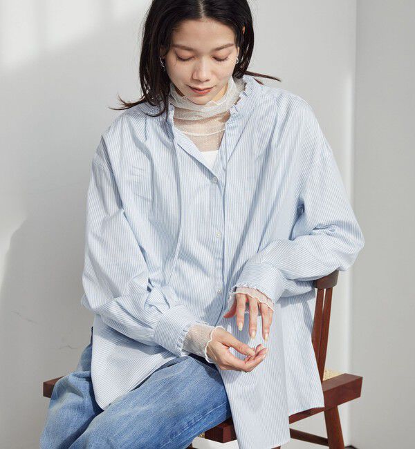 UNITED ARROWS green label relaxing「［size SHORTあり］フリルネック ブラウス」|シャツ・ブラウス|LT.BLUE