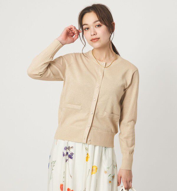 UNITED ARROWS green label relaxing「ラメ クルーネック ニット カーディガン」|カーディガン|NATURAL