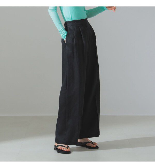 Demi-Luxe BEAMS 「リネン タブ付き ワイドパンツ」|チノ|BLACK