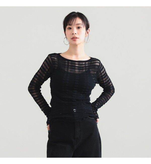 Demi-Luxe BEAMS 「TAN / チェックパターン プルオーバー ニット」|ニット・セーター|BLACK