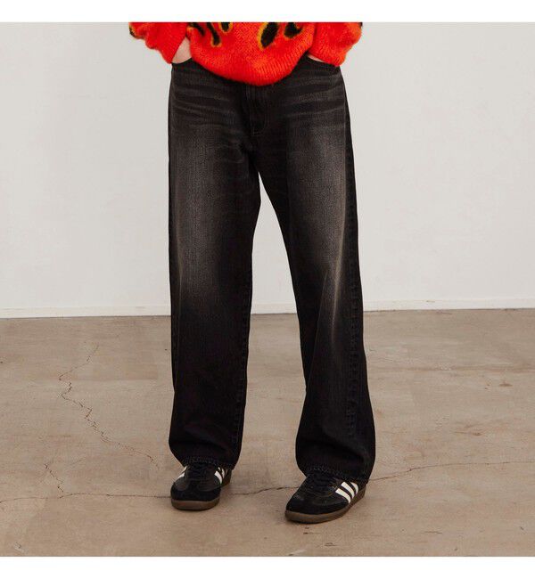 BEAMS「BEAMS｜Wide Denim Pants｜5ポケット ヴィンテージディテール｜スピンドル仕様 ベルトレス」|デニム|FADE_BLACK