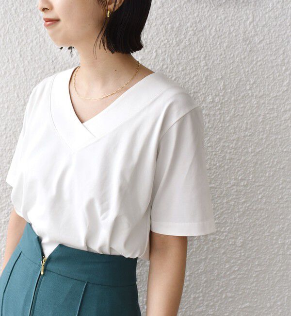 SHIPS for women「《予約》【WEB限定】〈ネックが選べる2サイズ展開〉オーガニックコットン バリエーションネック TEE」|Tシャツ・カットソー|ホワイト系