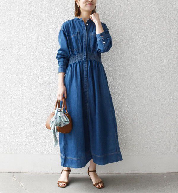 SHIPS any「SHIPS any: シャーリング デニム ポケット ワンピース ［SHIPS any DENIM］」|ワンピース|