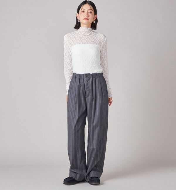 SHIPS for women「SHIPS NINE CASE:〈手洗い可能〉シアー レース ハイネック プルオーバー」|Tシャツ・カットソー|