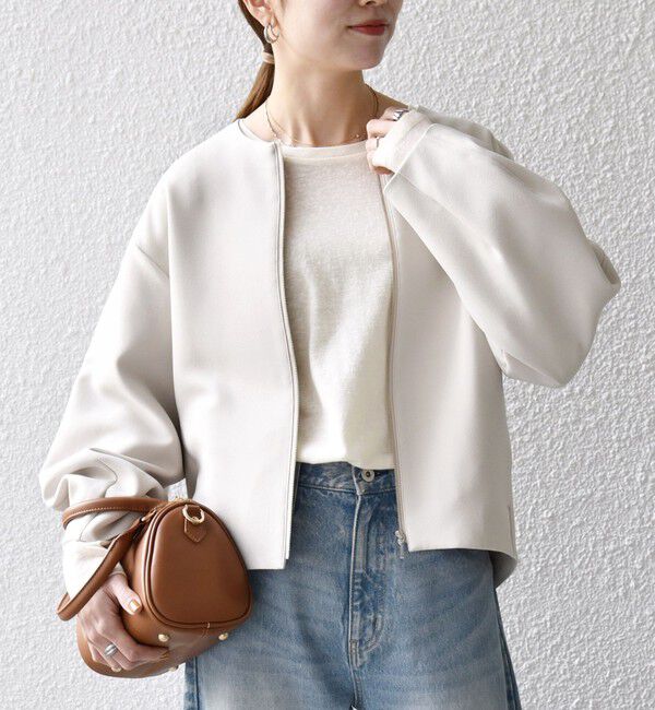 SHIPS any「SHIPS any:〈洗濯機可能〉ダブルクロス ノーカラー ジップ ブルゾン［NAVY BLUE］」|ノーカラージャケット|