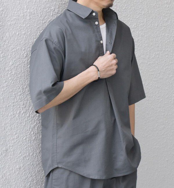 SHIPS any「【WEB限定】SHIPS any: ハイブリッドリネン プルオーバー シャツ(セットアップ対応) 26SS◆」|シャツ・ブラウス|チャコールグレー