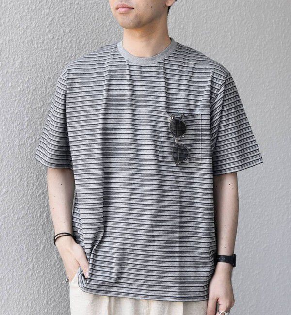 SHIPS any「SHIPS any:〈接触冷感〉マルチ ボーダー ポケット Tシャツ◇」|Tシャツ・カットソー|グレー