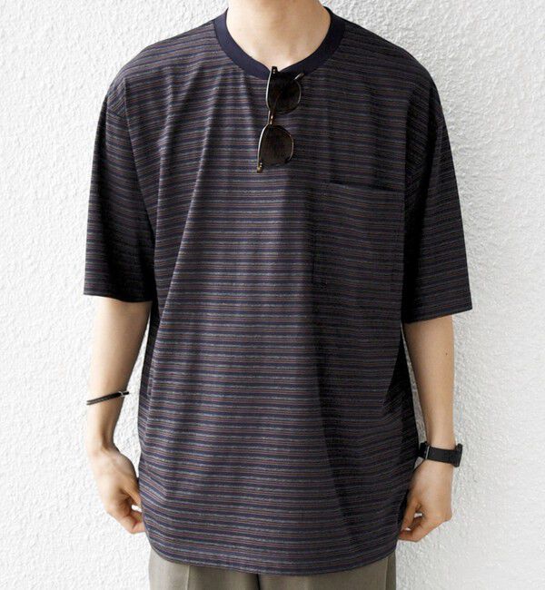 SHIPS any「SHIPS any:〈接触冷感〉マルチ ボーダー ポケット Tシャツ◇」|Tシャツ・カットソー|
