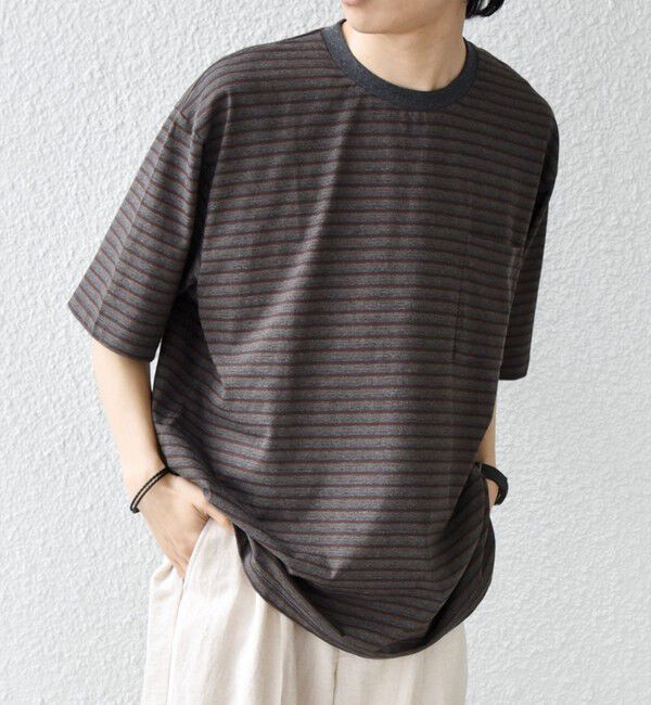SHIPS any「SHIPS any:〈接触冷感〉マルチ ボーダー ポケット Tシャツ◇」|Tシャツ・カットソー|