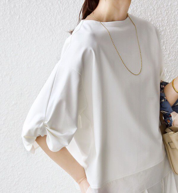 SHIPS for women「《一部追加予約》〈洗濯機可能〉袖 ツイスト デザイン シアー ドッキング TEE」|Tシャツ・カットソー|