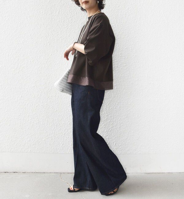 SHIPS for women「《一部追加予約》〈洗濯機可能〉袖 ツイスト デザイン シアー ドッキング TEE」|Tシャツ・カットソー|