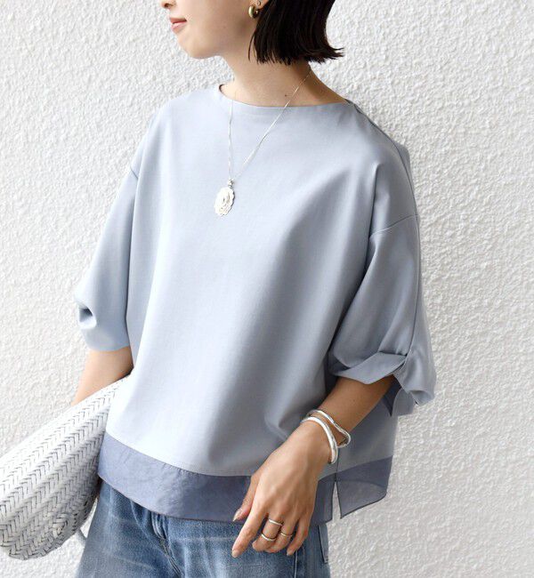 SHIPS for women「《一部追加予約》〈洗濯機可能〉袖 ツイスト デザイン シアー ドッキング TEE」|Tシャツ・カットソー|
