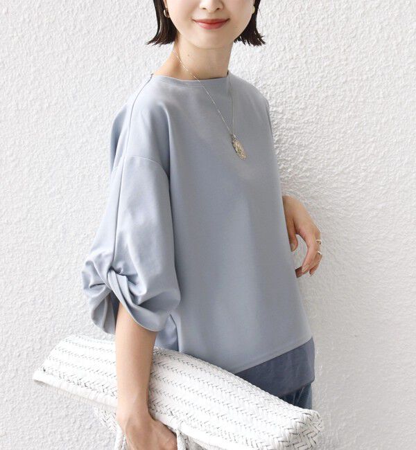 SHIPS for women「《一部追加予約》〈洗濯機可能〉袖 ツイスト デザイン シアー ドッキング TEE」|Tシャツ・カットソー|