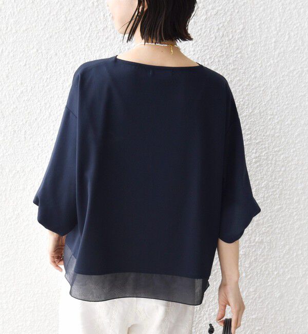 SHIPS for women「《一部追加予約》〈洗濯機可能〉袖 ツイスト デザイン シアー ドッキング TEE」|Tシャツ・カットソー|