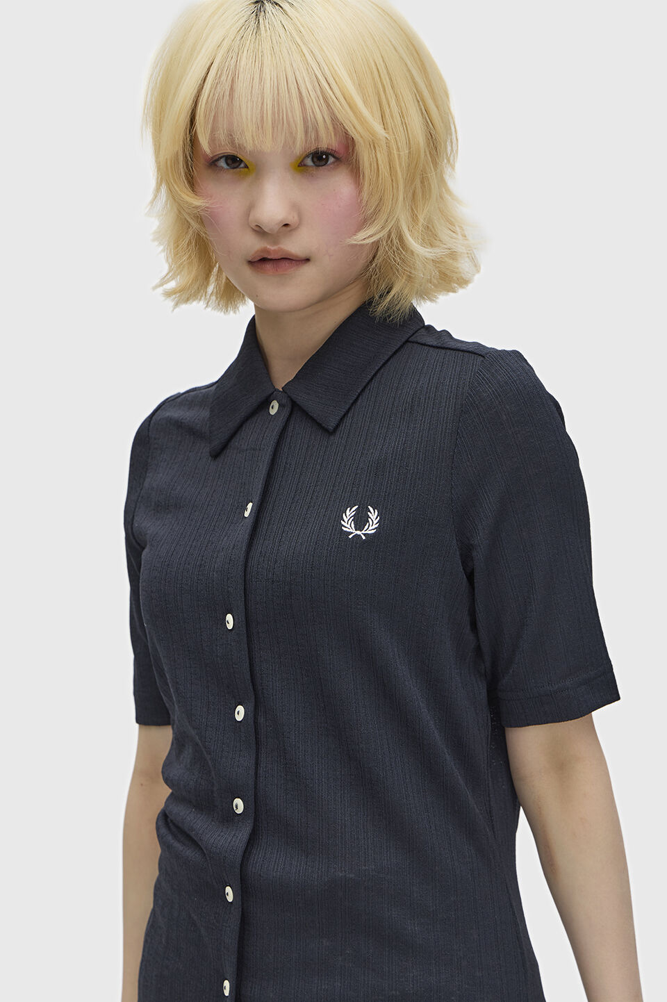 FRED PERRY 「Button Through Sheer Rib Polo Shirt」|ポロシャツ|NAVY