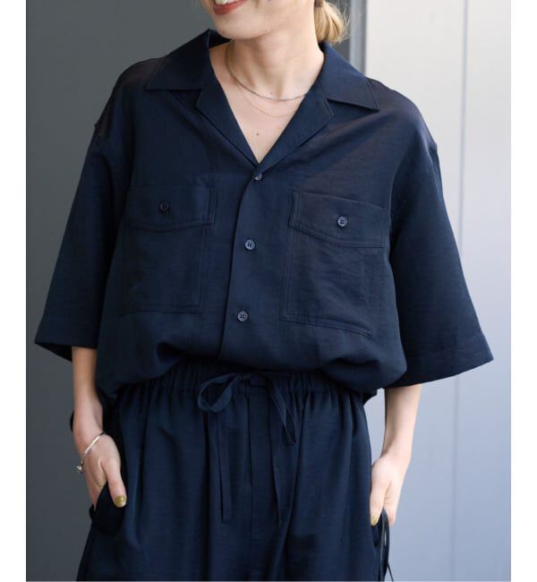 OUTDOOR PRODUCTS Usual Things「ヴィンテージタンブラーサテンオープンカラーシャツ　セットアップ対応」|シャツ・ブラウス|ネイビー