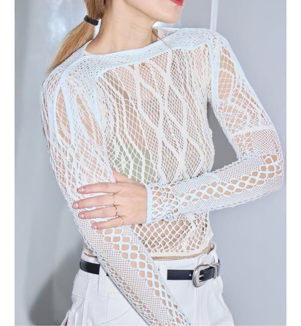  「EUCHRONIA STRETCH LACE SHORT TOP 261803：カットソー」|Tシャツ・カットソー|