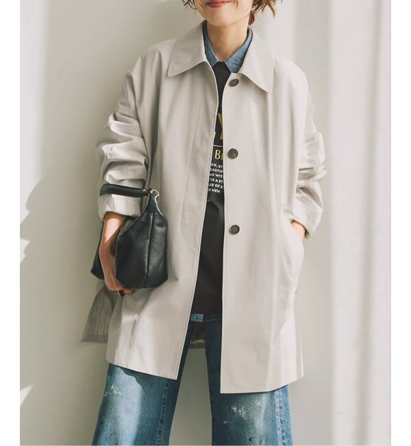 Spick and Span「T/Cギャバステンカラーハーフコート」|ステンカラーコート|ベージュ A