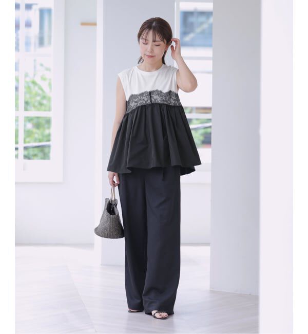  「《予約》【洗える】レースドッキングチュニック」|Tシャツ・カットソー|