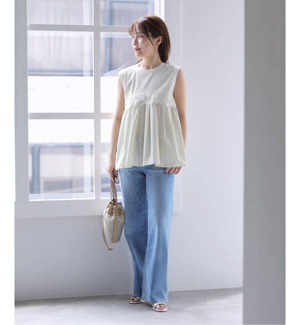  「《予約》【洗える】レースドッキングチュニック」|Tシャツ・カットソー|