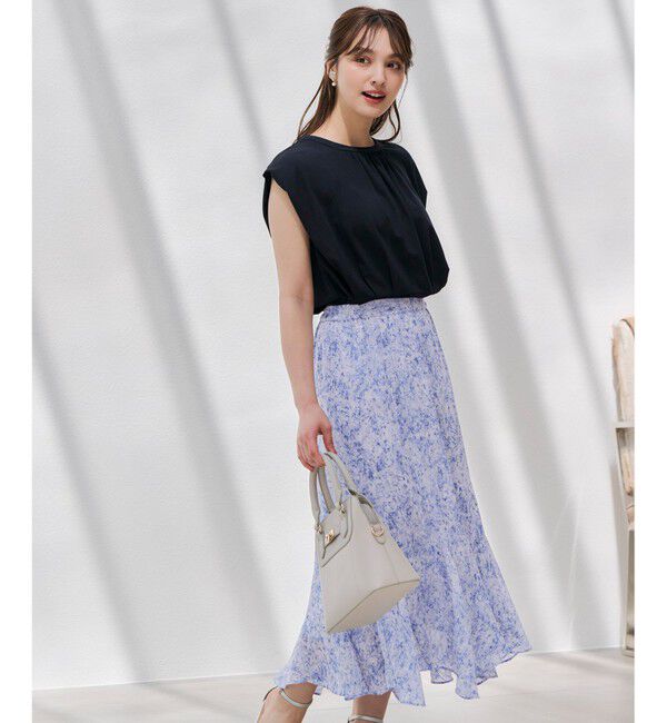 ANY SIS「【2SET】コンパクトトップス&times;ミスティプリントスカート セットアップ」|スーツ|ネイビー