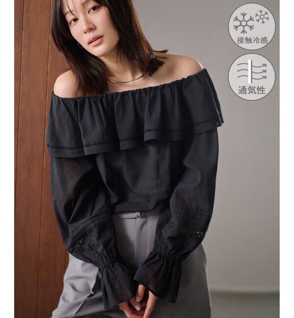Rope&rsquo;Picnic「お着軽シャツシリーズ レース使い2WAYオフショルシアーブラウス/接触冷感・通気性」|シャツ・ブラウス|ブラック(01)