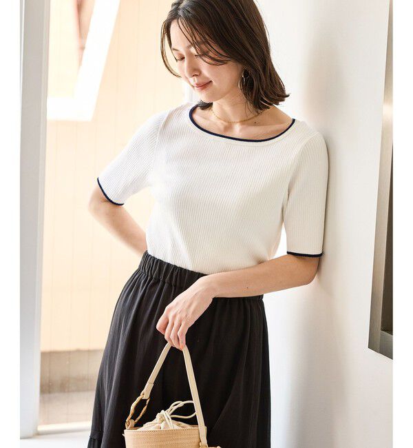Rope&rsquo;Picnic「【ちゃんと+かわいい保証】シャーベットニット リブハーフスリーブニット/UVケア」|ニット・セーター|