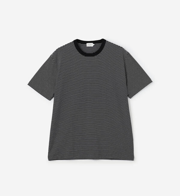 handvaerk「handvaerk | 60/2 クルーネック半袖Tシャツ STRIPE MEN」|Tシャツ・カットソー|BLACK系1