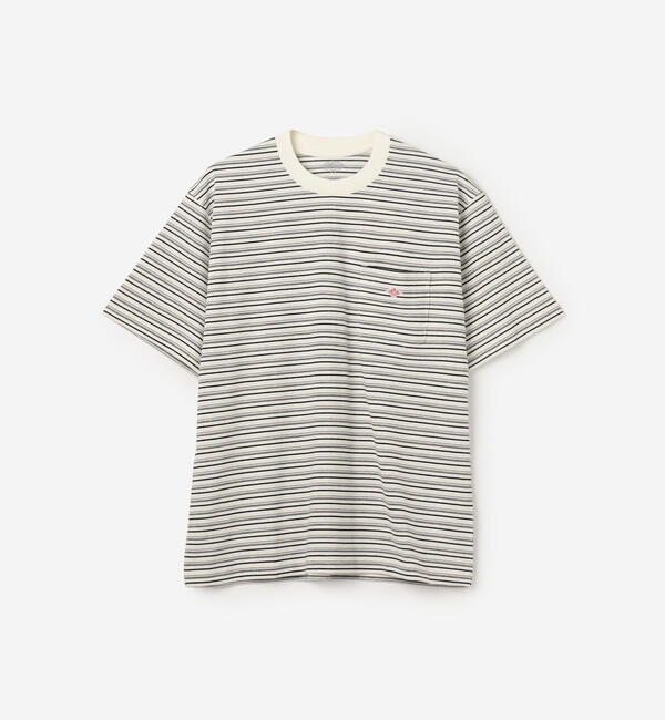 DANTON「DANTON | マルチボーダー ポケットクルーネックTシャツ MEN」|Tシャツ・カットソー|ECRU系1