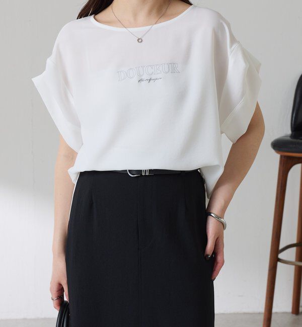  「【袖をアレンジできる】袖アレンジジョーゼットロゴTシャツ」|Tシャツ・カットソー|