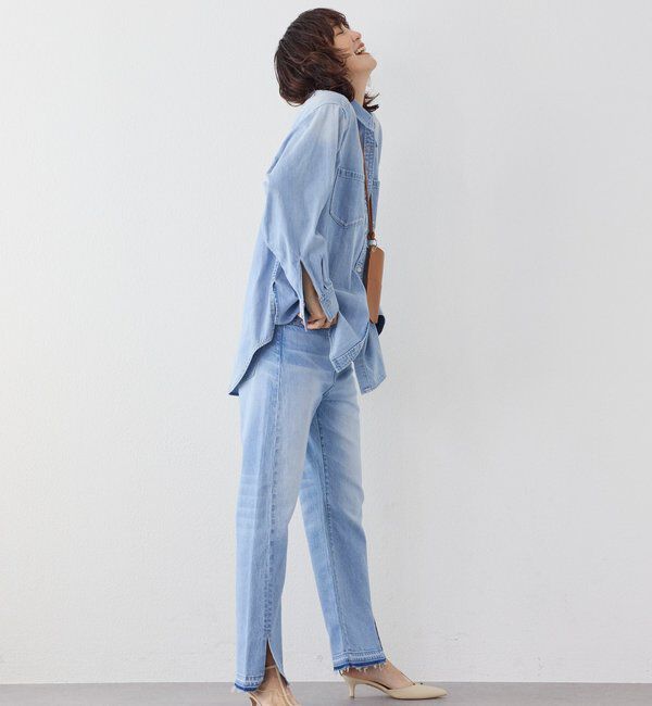  「【RIMH】【取り外し可能肩パッド付き】ショルダーパッドロングシャツ」|シャツ・ブラウス|