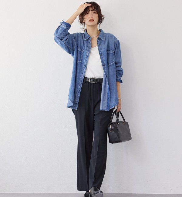  「【RIMH】【取り外し可能肩パッド付き】ショルダーパッドロングシャツ」|シャツ・ブラウス|