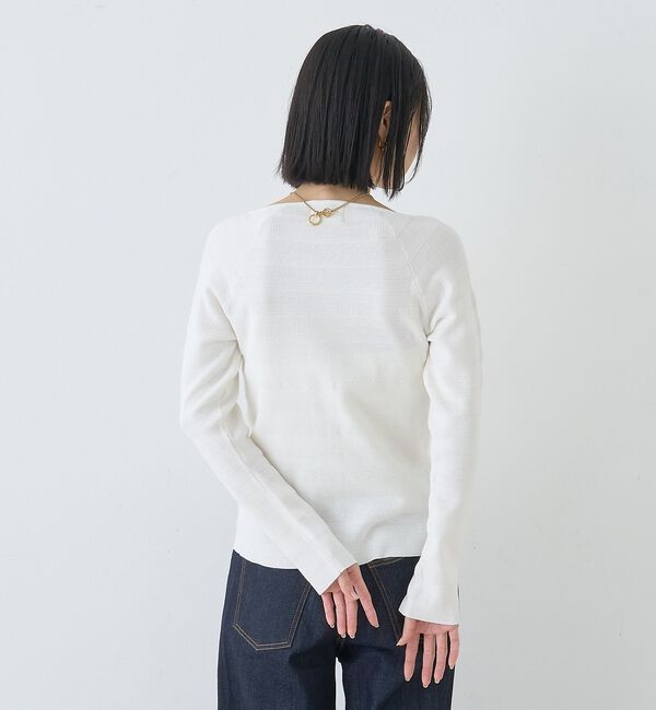 Rouge vif「【セットアップ対応】スクエアネックボーダー柄ニットカーディガン/プルオーバー」|カーディガン|