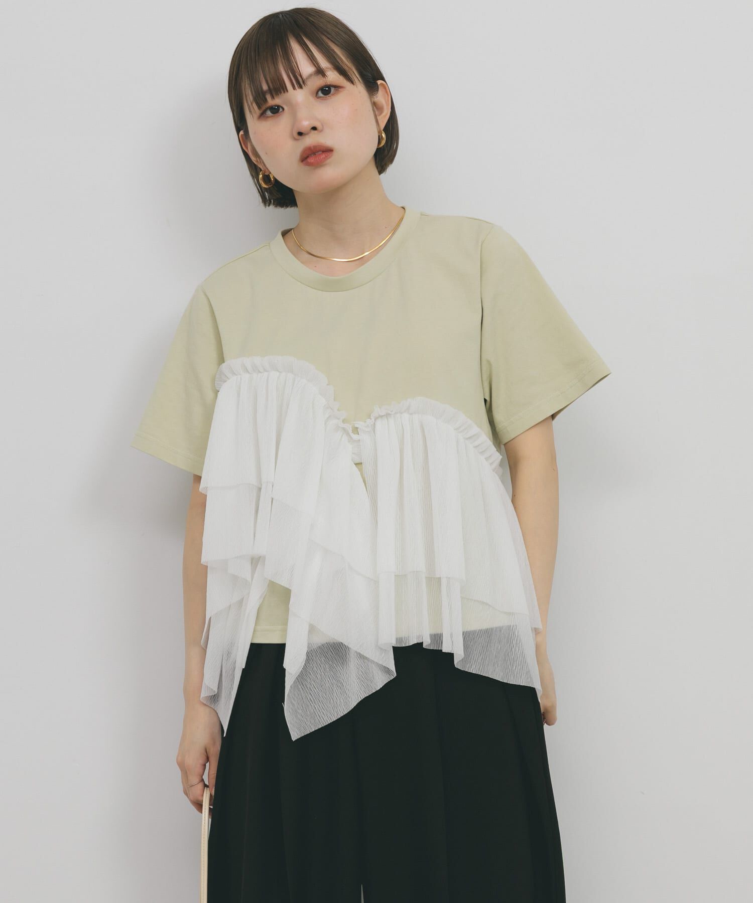  「アシメフリルドッキングTEE」|Tシャツ・カットソー|