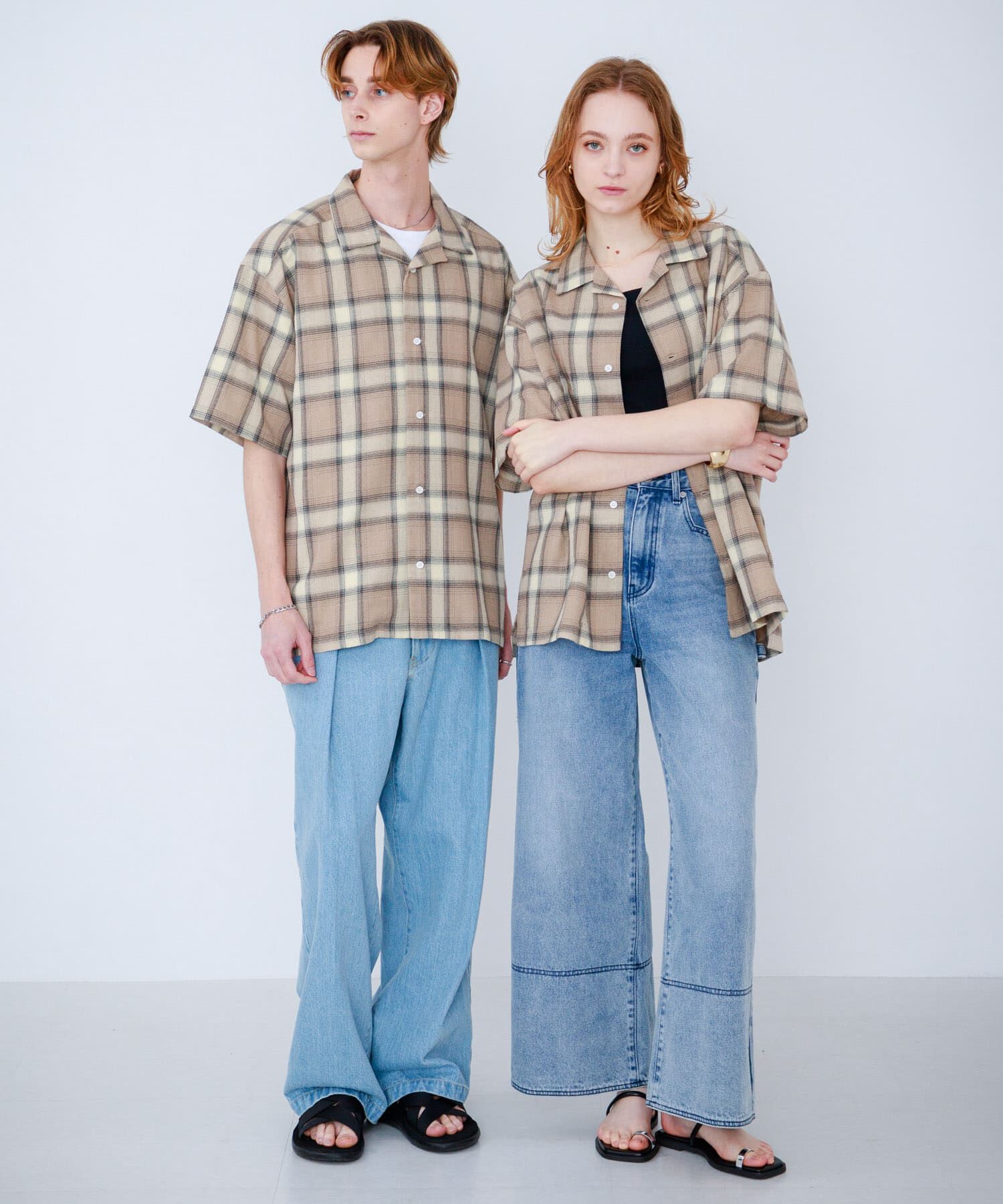 SENSE OF PLACE by URBAN RESEARCH「『Sサイズあり』『ユニセックス』オンブレチェックオープンカラーシャツ」|シャツ・ブラウス|