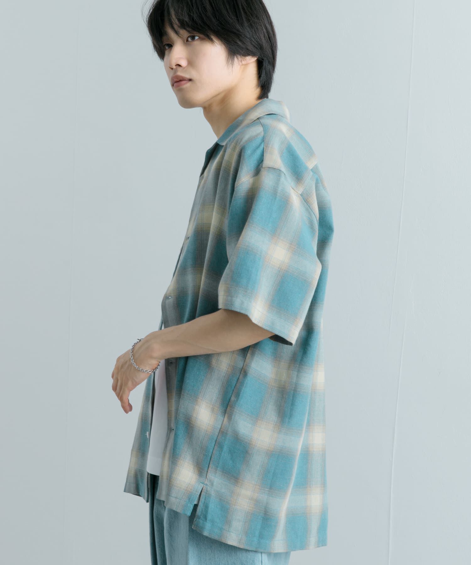 SENSE OF PLACE by URBAN RESEARCH「『Sサイズあり』『ユニセックス』オンブレチェックオープンカラーシャツ」|シャツ・ブラウス|