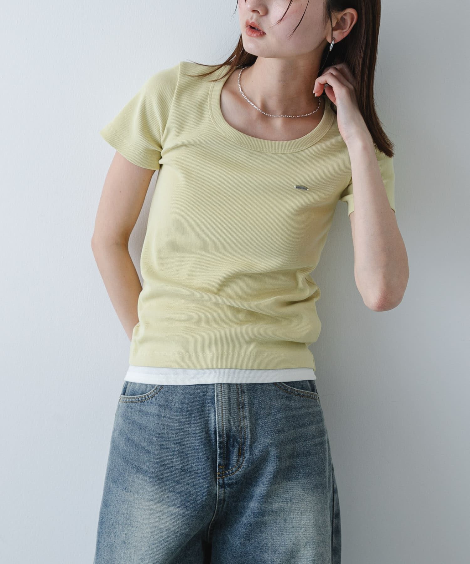 SENSE OF PLACE by URBAN RESEARCH「ラウンドネックリブTシャツ(半袖)」|Tシャツ・カットソー|イエロー